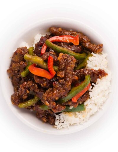 Szechuan Beef Rice with Red Peppers